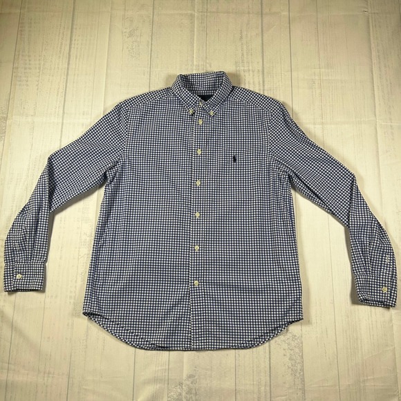 Ralph Lauren Other - Ralph Lauren Mens Gingham Button Down Shirt Blue White Natural Stretch Large L